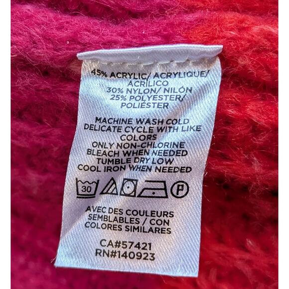 LOFT Red Pink Wide Stripe Open Cardigan Duster Fuzzy Sweater Pockets Size Large - Picture 9 of 9